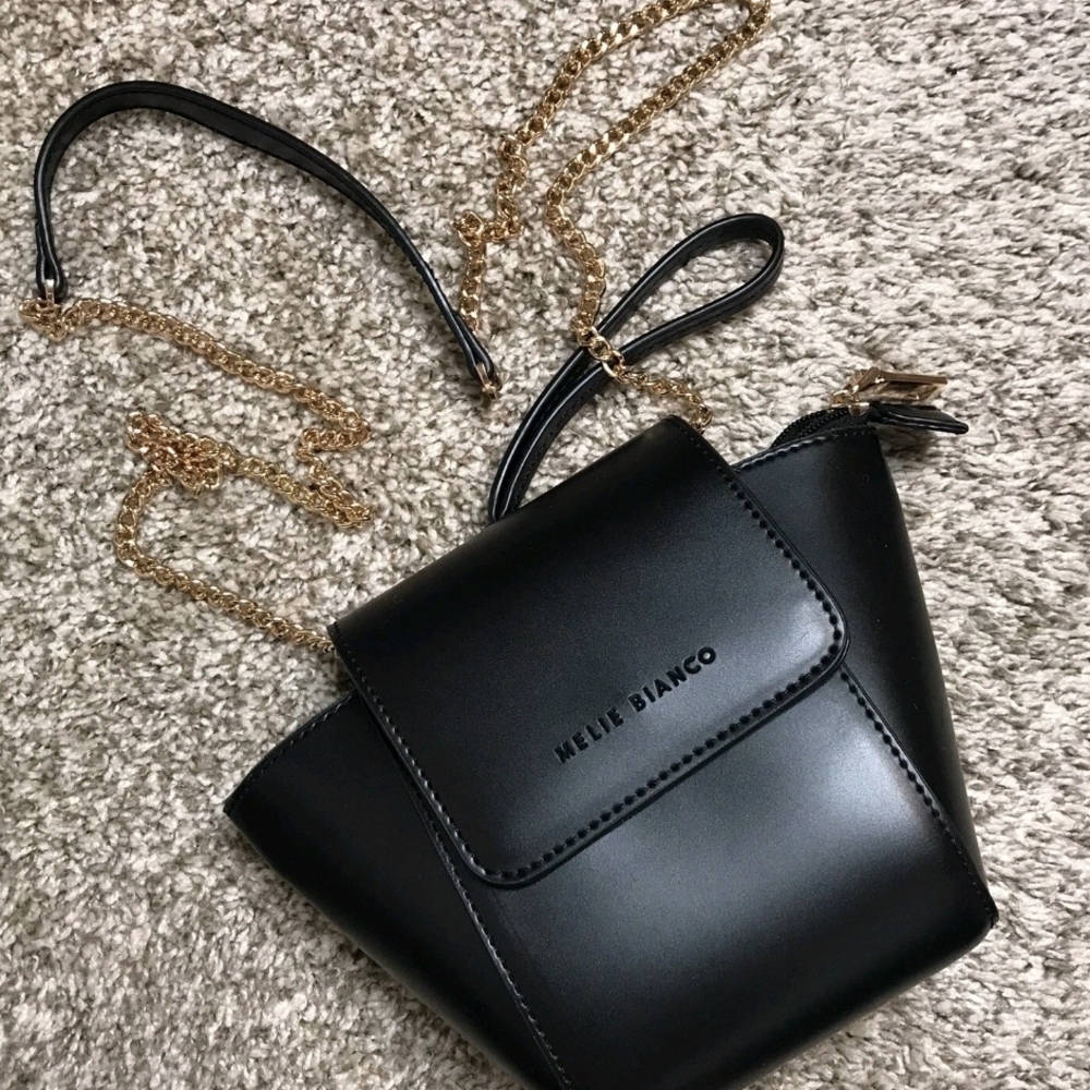 Melie Bianco Structured Mini Crossbody with Gold Chain
